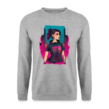 Cool Drawing Of A Beautiful Cyber Girl - Unisex Sweatshirt - salt & pepper - Front - Alina (178cm) & Michal (187cm)