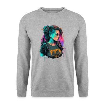 Fearsome Punk Girl das ideale Geschenk für Tech-Nerds - Unisex Pullover - Weißgrau meliert - Vorne - Alina (178cm) & Michal (187cm)