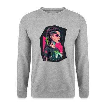 Futuristic Girl das ideale Geschenk für Tech-Nerds - Unisex Pullover - Weißgrau meliert - Vorne - Alina (178cm) & Michal (187cm)
