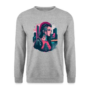 Merveilleuse illustration d’une femme futuriste - Sweat-shirt Unisexe - gris chiné - Devant - Alina (178cm) & Michal (187cm)