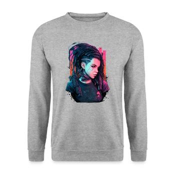 Ein erstaunlich aussehendes futuristisches Mädchen das ausgezeichnete - Unisex Pullover - Weißgrau meliert - Vorne - Alina (178cm) & Michal (187cm)