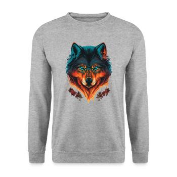 Wolf Illustration für jeden Waldliebhaber - Unisex Pullover - Weißgrau meliert - Vorne - Alina (178cm) & Michal (187cm)