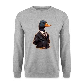 Coole Ente trägt Kleidung - Unisex Pullover - Weißgrau meliert - Vorne - Alina (178cm) & Michal (187cm)