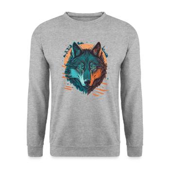Erstaunliches Design eines Wolfes - Unisex Pullover - Weißgrau meliert - Vorne - Alina (178cm) & Michal (187cm)