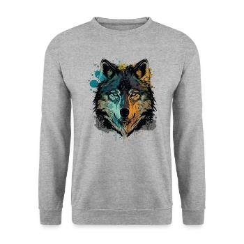 Wonderful Drawing of a Wolf Head - Unisex Sweatshirt - salt & pepper - Front - Alina (178cm) & Michal (187cm)