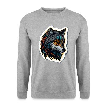 Digital Painting of a Wolf Head - Unisex Sweatshirt - salt & pepper - Front - Alina (178cm) & Michal (187cm)