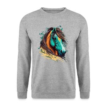 Illustration du visage du cheval - Sweat-shirt Unisexe - gris chiné - Devant - Alina (178cm) & Michal (187cm)