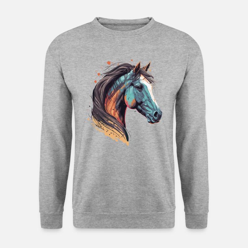 Pferde Illustration - Unisex Pullover - Weißgrau meliert