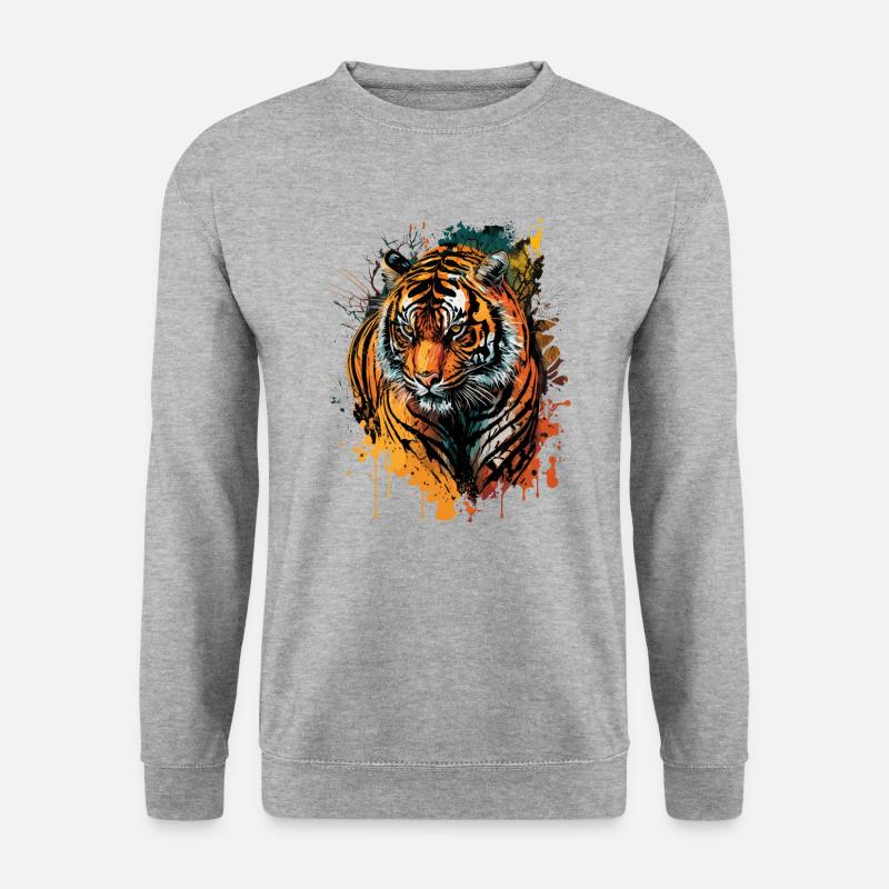 Tiger Illustration - Unisex Pullover - Weißgrau meliert