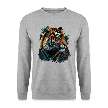 Tiger Portrait - Unisex Sweatshirt - salt & pepper - Front - Alina (178cm) & Michal (187cm)
