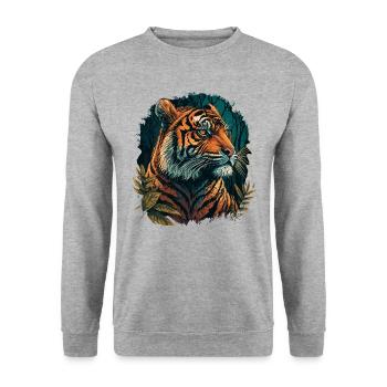 Tiger in Afrika - Unisex Pullover - Weißgrau meliert - Vorne - Alina (178cm) & Michal (187cm)