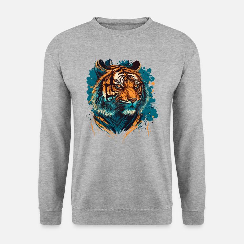 Tigerkopf Illustration - Unisex Pullover - Weißgrau meliert