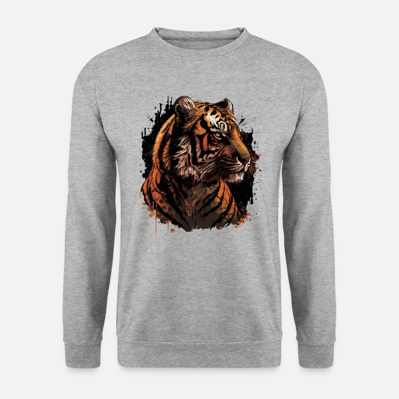 Majestätisches Tiger-Porträt - Unisex Pullover - Weißgrau meliert
