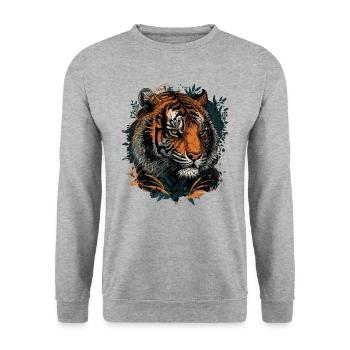 Eine digitale Tiger-Illustration - Unisex Pullover - Weißgrau meliert - Vorne - Alina (178cm) & Michal (187cm)