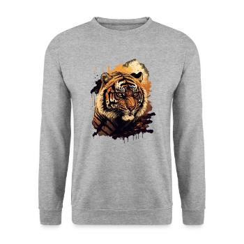 Face Illustration of Tiger - Unisex Sweatshirt - salt & pepper - Front - Alina (178cm) & Michal (187cm)