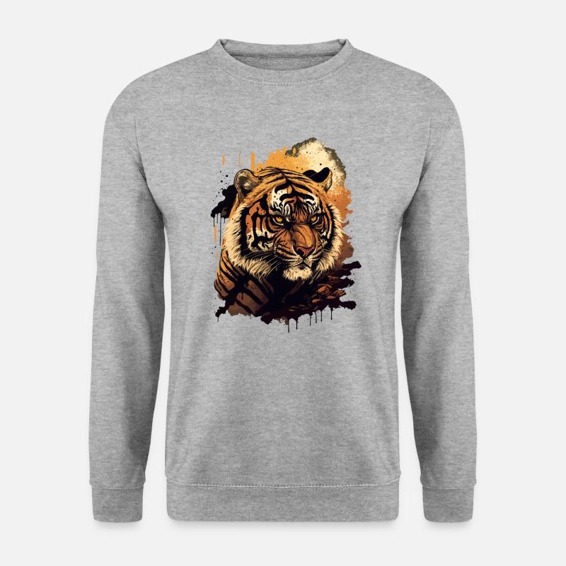 Gesichtsdarstellung des Tigers - Unisex Pullover - Weißgrau meliert