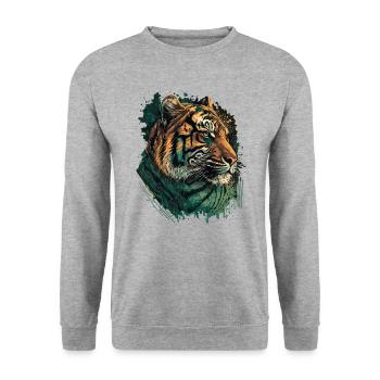 Grüner Tiger - Unisex Pullover - Weißgrau meliert - Vorne - Alina (178cm) & Michal (187cm)