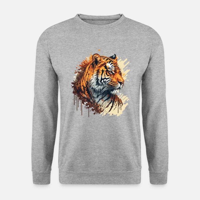 Tiger Illustration - Unisex Pullover - Weißgrau meliert