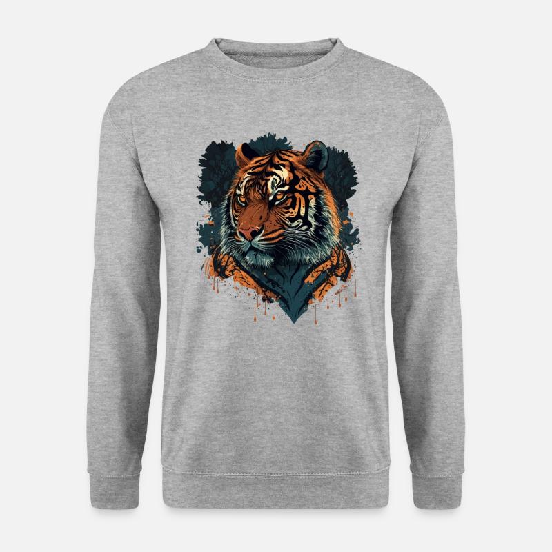 Flaches Tiger-Design - Unisex Pullover - Weißgrau meliert