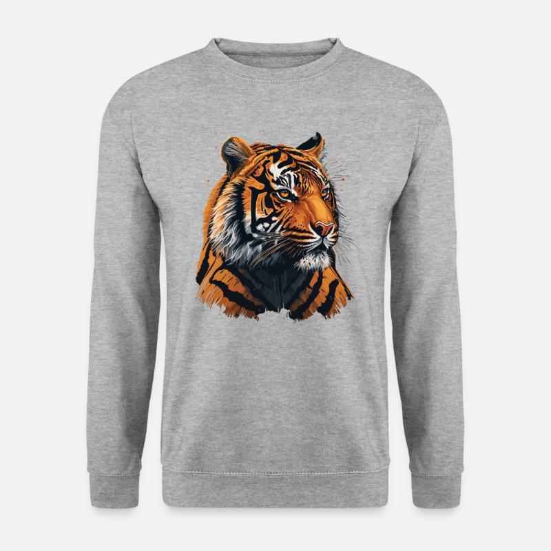 Detaillierte Tiger-Illustration - Unisex Pullover - Weißgrau meliert