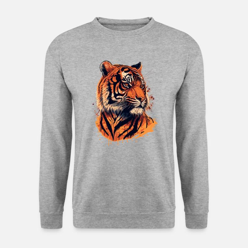 Tiger - Digitales Kunstwerk - Unisex Pullover - Weißgrau meliert