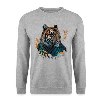 Tiger Design - Unisex Sweatshirt - salt & pepper - Front - Alina (178cm) & Michal (187cm)
