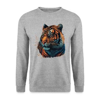 Œuvre d’art d’un tigre - Sweat-shirt Unisexe - gris chiné - Devant - Alina (178cm) & Michal (187cm)
