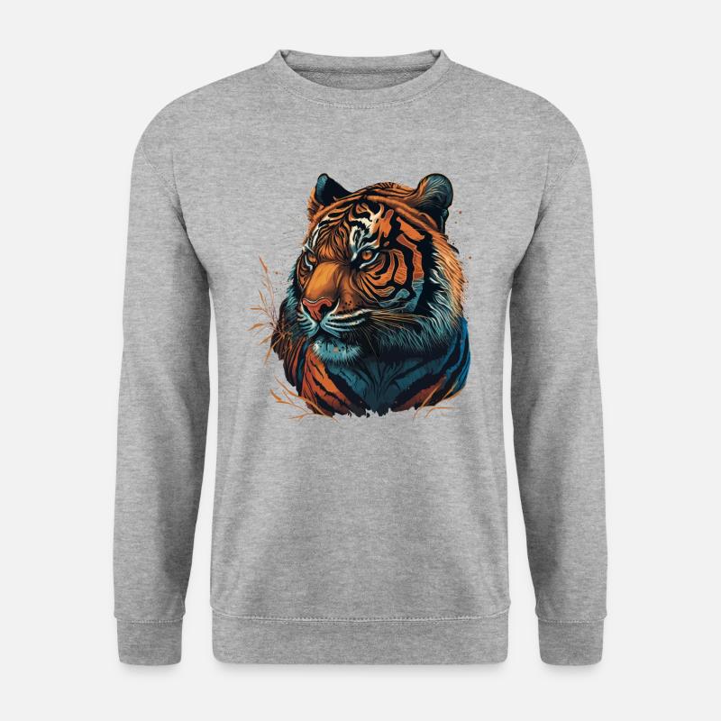 Kunstwerk eines Tigers - Unisex Pullover - Weißgrau meliert