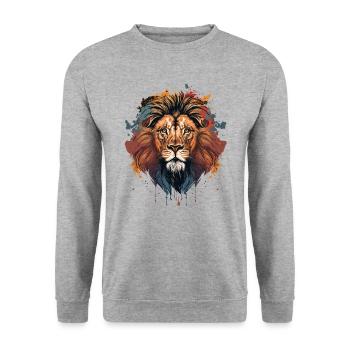 Colorful Lion Face - Unisex Sweatshirt - salt & pepper - Front - Alina (178cm) & Michal (187cm)