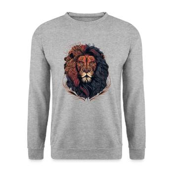 Dunkler Löwe - Unisex Pullover - Weißgrau meliert - Vorne - Alina (178cm) & Michal (187cm)