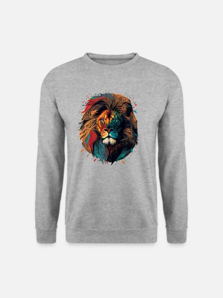 Bunte Löwenmalerei - Unisex Pullover - Weißgrau meliert