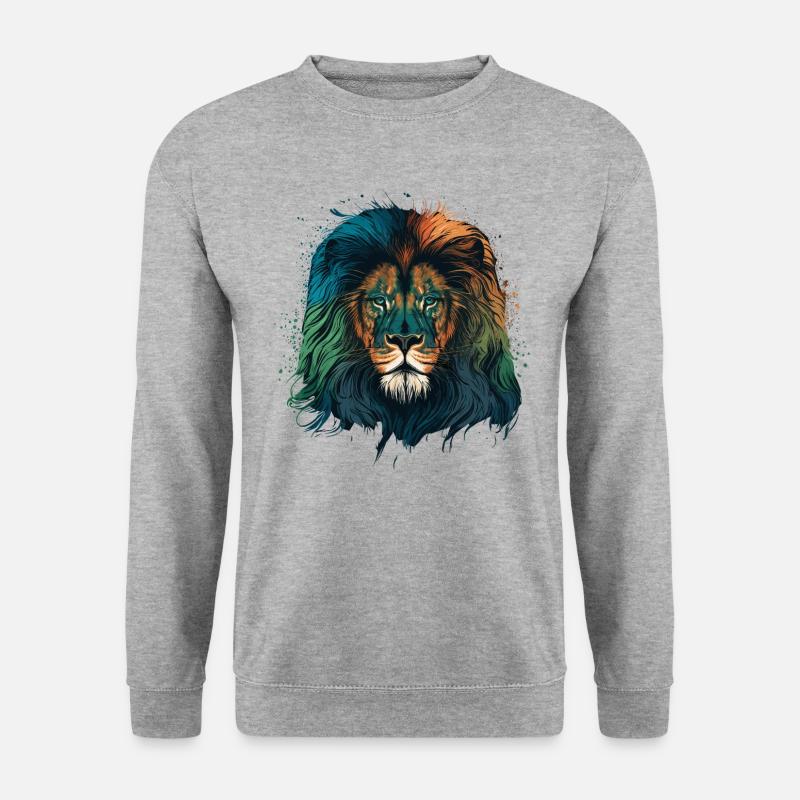 Grüner Löwe - Unisex Pullover - Weißgrau meliert