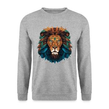 Mandala Lion - Sweat-shirt Unisexe - gris chiné - Devant - Alina (178cm) & Michal (187cm)