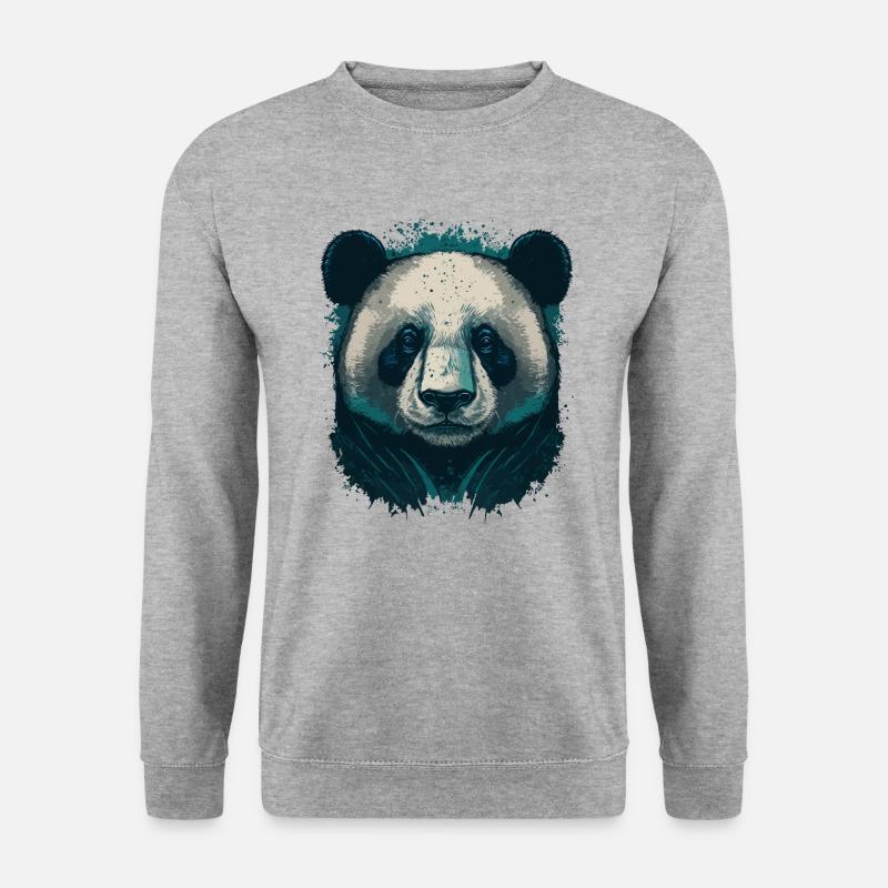 Blauer Pandakopf - Unisex Pullover - Weißgrau meliert