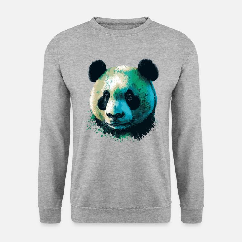 Grüner Panda - Unisex Pullover - Weißgrau meliert