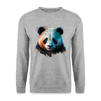 Bunte Panda Illustration - Unisex Pullover - Weißgrau meliert - Vorne - Alina (178cm) & Michal (187cm)
