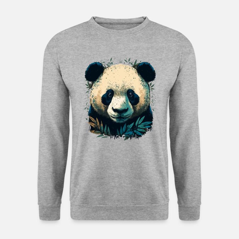 Panda mit Bambusleaths - Unisex Pullover - Weißgrau meliert