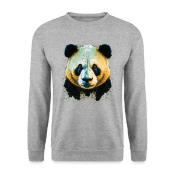 Tête de panda jaune - Sweat-shirt Unisexe - gris chiné - Devant - Alina (178cm) & Michal (187cm)