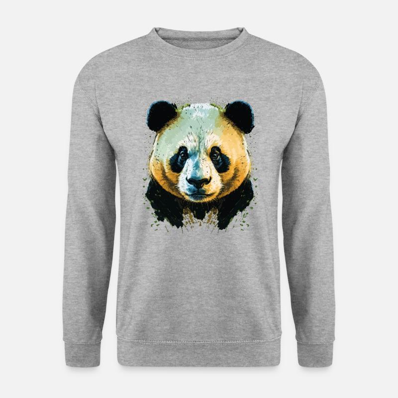 Gelber Pandakopf - Unisex Pullover - Weißgrau meliert