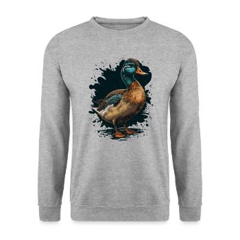 Ente stehend - Unisex Pullover - Weißgrau meliert - Vorne - Alina (178cm) & Michal (187cm)