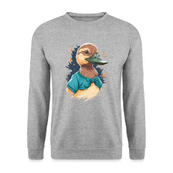 Ente mit Crop Top - Unisex Pullover - Weißgrau meliert - Vorne - Alina (178cm) & Michal (187cm)