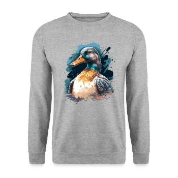 Aquarellente - Unisex Pullover - Weißgrau meliert - Vorne - Alina (178cm) & Michal (187cm)