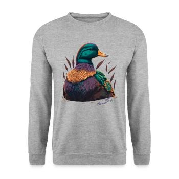 Weibliche Ente - Unisex Pullover - Weißgrau meliert - Vorne - Alina (178cm) & Michal (187cm)
