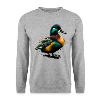 Farbige Ente - Unisex Pullover - Weißgrau meliert - Vorne - Alina (178cm) & Michal (187cm)