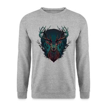 Hirsche - Unisex Pullover - Weißgrau meliert - Vorne - Alina (178cm) & Michal (187cm)