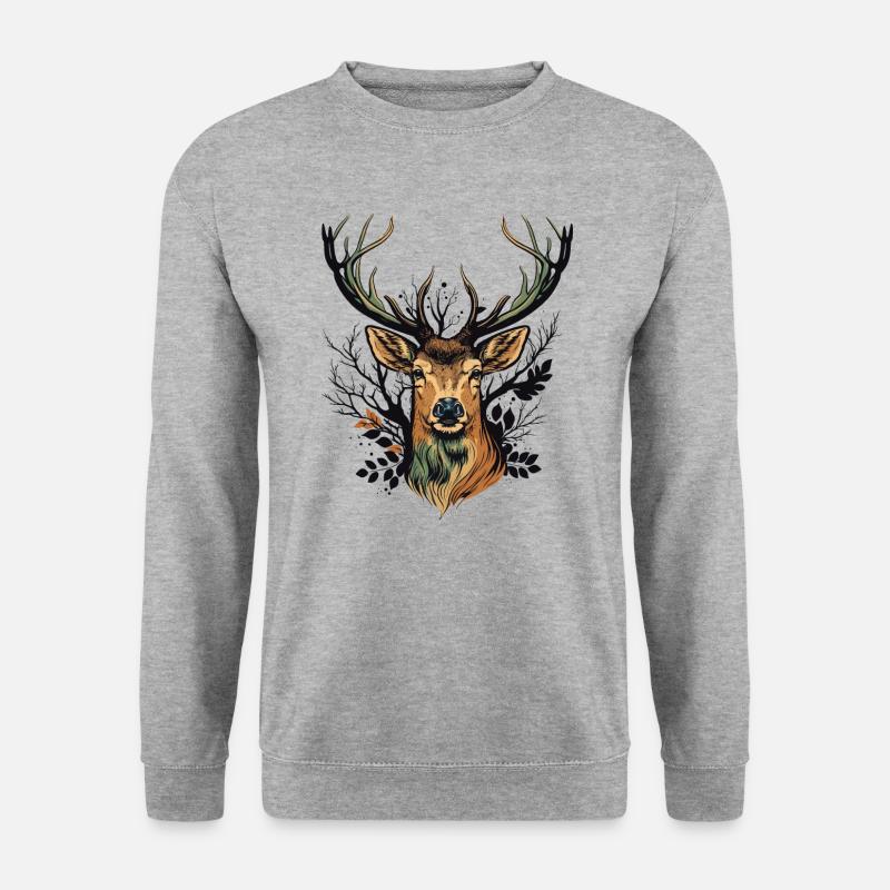 Hirschgesicht - Unisex Pullover - Weißgrau meliert