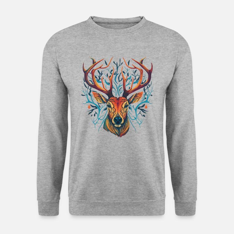 Verrückter Hirschkopf - Unisex Pullover - Weißgrau meliert