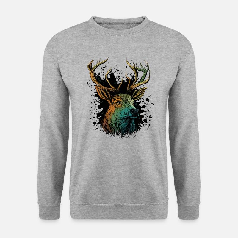 Geweihkopf - Unisex Pullover - Weißgrau meliert