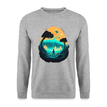 Verrückte Welt - Unisex Pullover - Weißgrau meliert - Vorne - Alina (178cm) & Michal (187cm)
