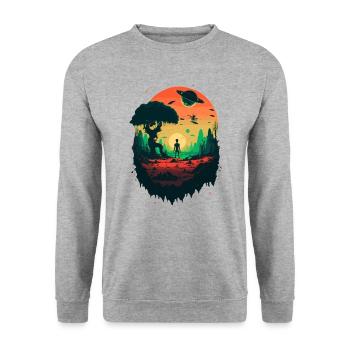 Alien starren - Unisex Pullover - Weißgrau meliert - Vorne - Alina (178cm) & Michal (187cm)